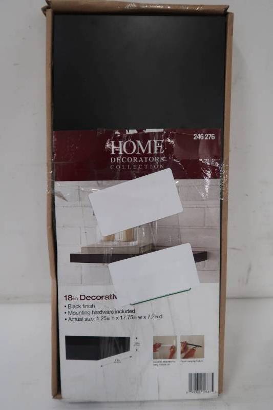 lot 825 image: Home Decorators Collection Slim Line 1-Piece 8 in. D x 18 in. L x 1-14 in. H MDF Black Floating Shelf