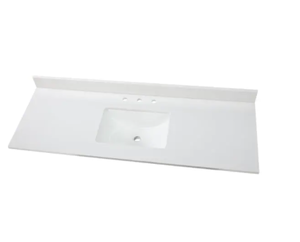 lot 723 image: Home Decorators 61 in. W x 22 in. D Engineered Marble Vanity Top in Snowstorm with White Single Trough Sink