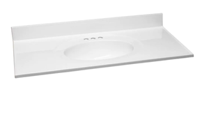 lot 724 image: Design House Premium Cultured Marble Vanity Top 43 x 22 Solid White with Solid White Basin and 4 in. Faucet Spread