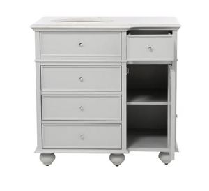 lot 704 image: Home Decorators Hampton Harbor 36 in. Vanity in Dove Grey w Natural Marble Vanity Top in White w White Sink