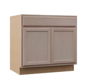 lot 713 image: Hampton Bay Hampton Unfinished Beech Recessed Panel Stock Assembled Sink Base Kitchen Cabinet (36 in. x 34.5 in. x 24 in.)
