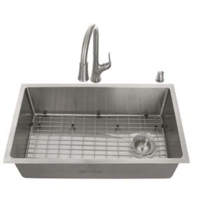lot 716 image: Glacier Bay All-in-One Tight Radius SS 31 in. 18-Gauge Single Bowl Undermount Kitchen Sink w Pull Down Faucet