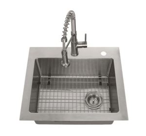 lot 717 image: Glacier Bay Tight Radius All-in-One Drop-InUndermount Stainless Steel 25 in. Single Bowl Kitchen Sink with Spring Neck Faucet