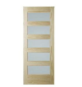 lot 708 image: Colonial Elegance 33 in. x 84 in. Unfinished Clear Pine 5-Lite Frosted Interior Barn Door Slab