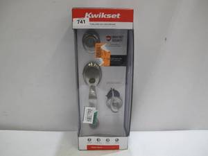 lot 741 image: Kwikset Dakota Satin Nickel Single Cylinder Door Handle set Featuring SmartKey Security