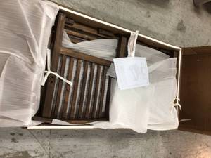 Boardwalk 48 in. Dark Brown Acacia Wood Outdoor Loveseat Bench with Cream Cushions by Walker Edison Furniture Company Customer Returns See Pictures