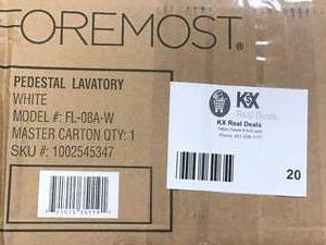 lot 20 image: Foremost Brielle Pedestal Combo Bathroom Sink in White &nbspCustomer Returns See Pictures 