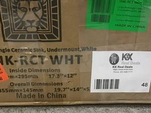 lot 48 image: Large  Rectangular Ceramic Sink, Undermount White  SNK-RCT-WHT &nbspCustomer Returns See Pictures 