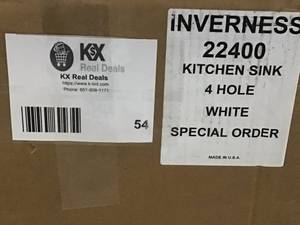 lot 54 image: Glacier Bay Inverness Drop-In Acrylic 25 in. 4-Hole Single Bowl Kitchen Sink in White &nbspCustomer Returns See Pictures 