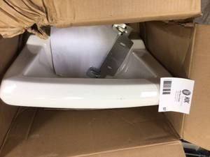 lot 57 image: Comrade Wall-Mounted Bathroom Sink in White &nbspCustomer Returns See Pictures 