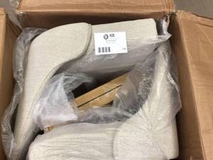 lot 74 image: StyleWell Benfield Natural Finish Upholstered Dining Chair with Biscuit Beige Seat (Set of 2) (20.6 in. W x 32 in. H) &nbspCustomer Returns See Pictures 