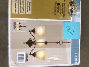 Hampton Bay Bristol 3-Light Nutmeg Bronze Reversible Chandelier with Tea-Stained Glass Shades&nbsp&nbspCustomer Returns See Pictures&nbsp
