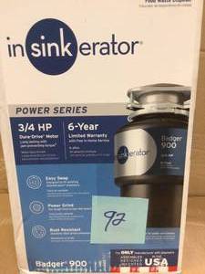 InSinkErator Badger 900 Power Series 34 HP Continuous Feed Garbage Disposal&nbsp&nbspCustomer Returns See Pictures&nbsp