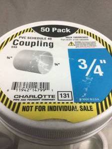 Charlotte Pipe 34 in. PVC Coupling S x S Pro Pack (50-Pack)&nbsp&nbspCustomer Returns See Pictures&nbsp