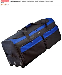 Travelers Club Space Saver 36 in. Collapsible Rolling Duffel with 3 Blade Wheels. See Pictures