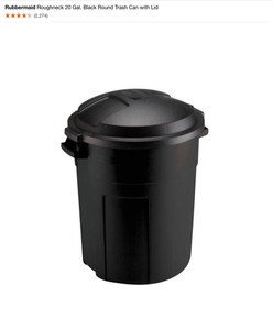 RubberMaid RoughNeck 20 Gal. Black Round Trash Can with Lid & 13 Gal. Black Step-On Trash Can. See Pictures