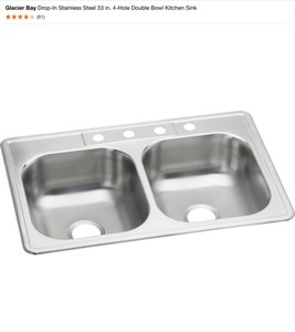 Glacier Bay Drop-In Stainless Steel 33 in. 4-Hole Double Bowl Kitchen Sink. See Pictures
