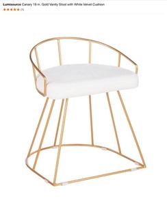 Lumisource Canary 18 in. Gold Vanity Stool with White Velvet Cushion. See Pictures