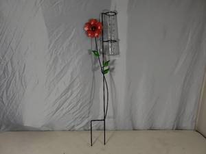 lot 28 image: New Glass Rain Gauge with Metal Flower Holder