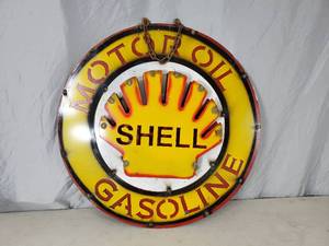 lot 49 image: New Recycled Metal Shell Motor Oil Hanging Sign