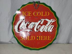 lot 70 image: New Recycled Metal Hanging Coca Cola Sign