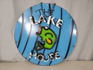 lot 88 image: New Recycled Metal Hanging The Lake House Sign