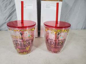 lot 105 image: 2 New Super Cute Im Full of Holiday Spirit Its Called Vodka) Tumblers with Straws