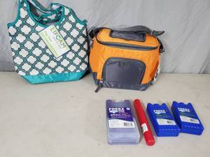 lot 131 image: New Soft Sided Cooler, New Lunch Purse, and 4 New Ice Packs
