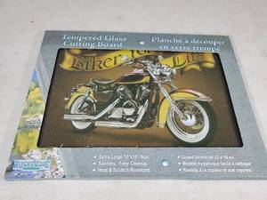 lot 172 image: New Biker For Life Tempered Glass Cutting Board