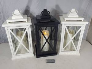 lot 203 image: 3 Luminara Flameless Candles with Lanterns