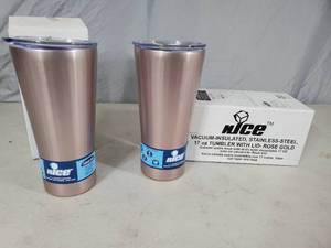 lot 221 image: 2 New Rose Gold nICE Tumblers with Lids
