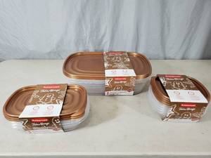 lot 224 image: 9 New Rubbermaid Take A Longs with Gold Lids
