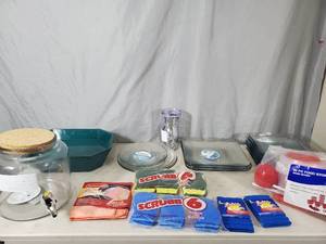 lot 246 image: New 60 Piece Food Storage Set, Glass Drink Dispenser, and More