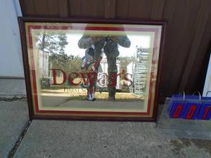 Dewars scotch mirror. 29 x 22. Wood frame. As shown.