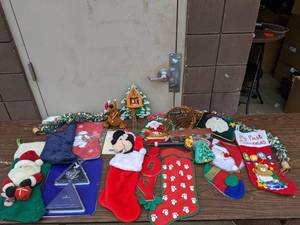 lot 09 image: Christmas and Thanksgiving Bundle-Multiple Christmas Stockings       Scooby doo Christmas Doll    Swarovski Christmas Ornament    And more
