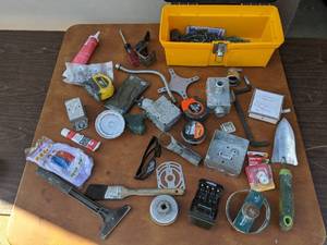 lot 53 image: Full Tool Box- Electrical Supplies, Tape Measures, Screws, And More