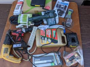 lot 65 image: Power Tools And More- Electric Drills Rechargeable Drill Extension Chords Electric Saw Antifreeze Routers And More