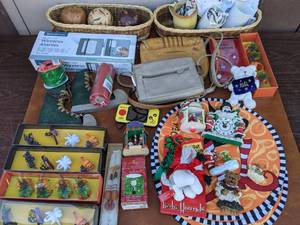 lot 71 image: Halloween, Christmas and More Bundle- Assorted Christmas Decor, Assorted Halloween Decor, Purses, Mugs, Wine Markers, Wireless Alarms, And More