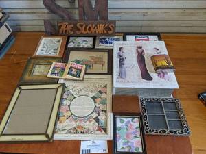 lot 24 image: Beautiful Home Decor Bundle- Picture Frames,  Hand Crafted Metal Letters, Framed Air-force Memorabilia, Framed Art And More