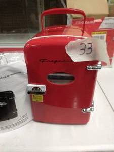 lot 33 image: FRIGIDAIRE 0.3 cu. ft. 6-Can Retro Mini Fridge in Red
