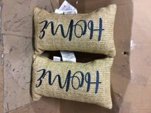 Home Embroidered Natural Woven Polyethylene Outdoor Lumbar Pillow (2-Pack) by Hampton Bay Customer Returns See Pictures