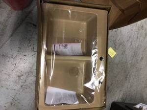 Waterbrook Dual Mount Composite Granite 33 in. 2-Hole Double Bowl Kitchen Sink in Beige by Mont Blanc Customer Returns See Pictures