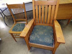 lot 55 image: Antique Oak Rocker and  Wood Chair
