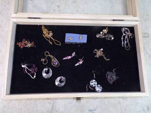 lot 10 image: Jewelry Lot with Glass topped Wooden Case