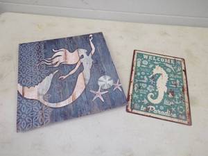 lot 21 image: 2 Beach house Mermaid and Seahorse Signs