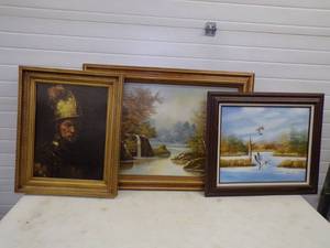 lot 84 image: 3 Framed Art Pieces 2 Original Oil Paintings