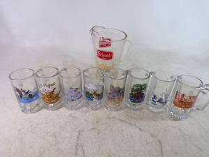 lot 115 image: Lot of 8 Schmidt Beer Glasses and Pitcher Collector Series 3