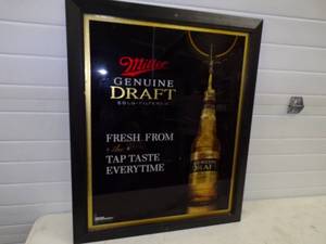 lot 144 image: Miller Genuine Draft Framed Glass Sign
