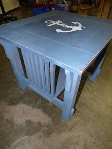 lot 150 image: Hand Painted and Stenciled Distressed Anchor Side Table Perfect for the lake Cabin or Home