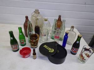 lot 156 image: Glass Bottle Lot  7up Coke A&W and More